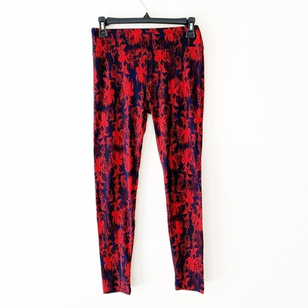NWT LuLaRoe Red Blue Digital Floral Leggings OS Buttery Soft Stretch Bold Print